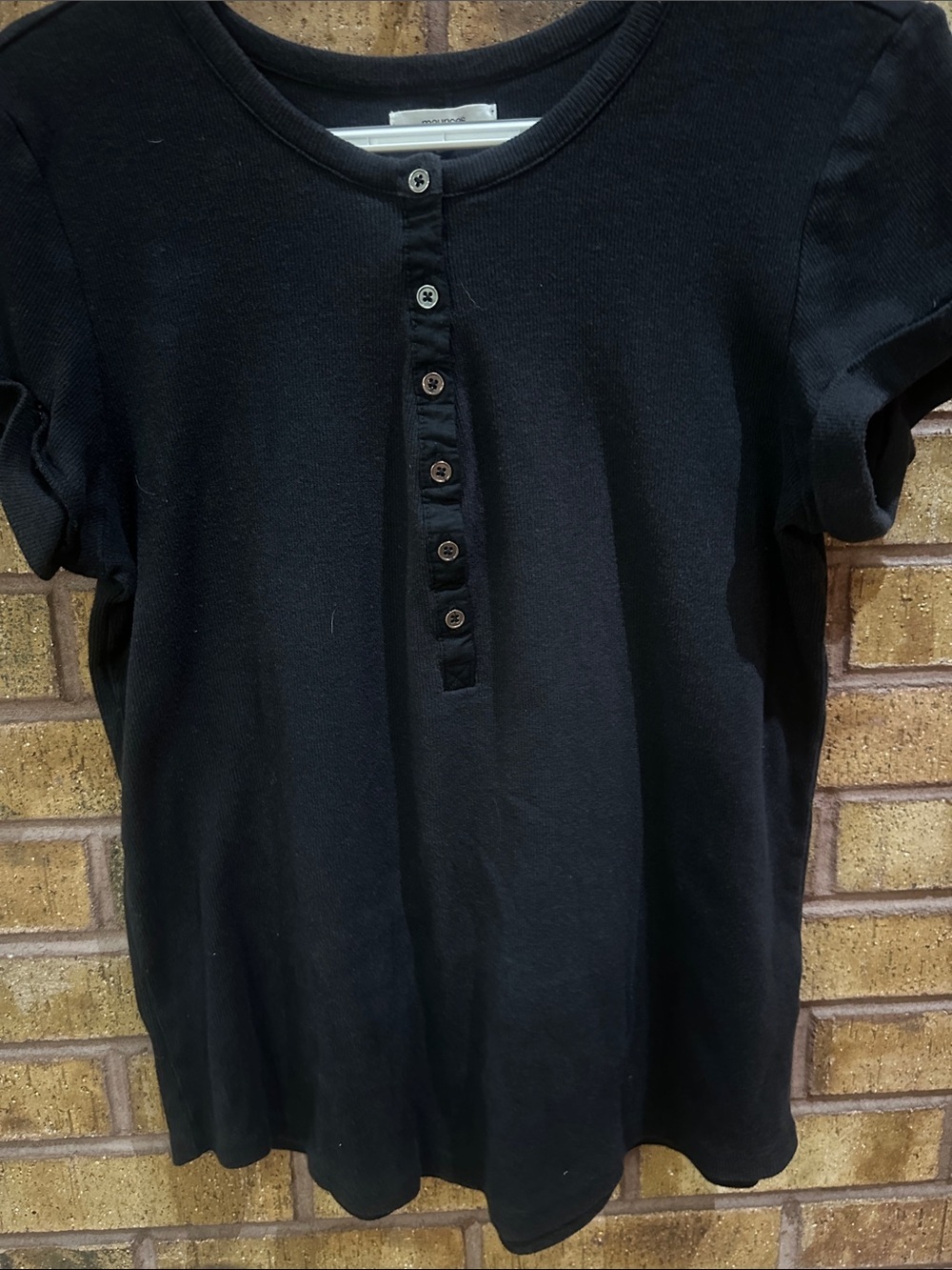 Maurices Black Short-Sleeve Button-Up Henley Top
